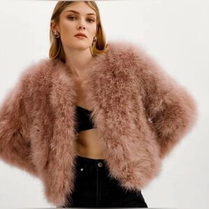 Jocelyn Blush Ostrich Feather Cropped Jacket